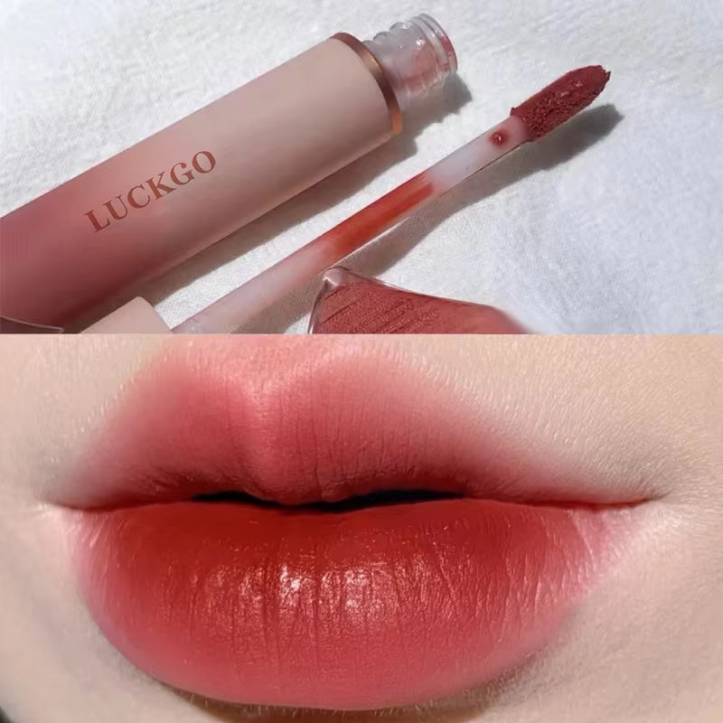 Crema de Lápiz Labial Mate de Terciopelo – Tinte de Labios Rojo Sexy, Hidratante, Brillo de Larga Duración, Maquillaje Impermeable, Cosméticos Coreanos, 6 Colores