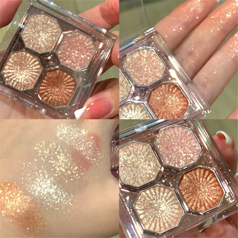 Paleta de Sombras de Ojos Té de Leche 3/4 Colores – Resaltador Profesional de Larga Duración