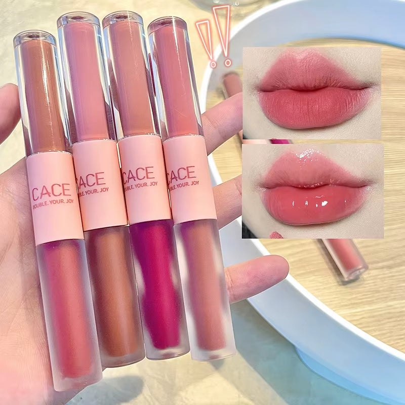 Brillo de labios de doble cabeza resistente al agua - Tinte mate de larga duración con acabado terciopelo y efecto sexy en color rojo