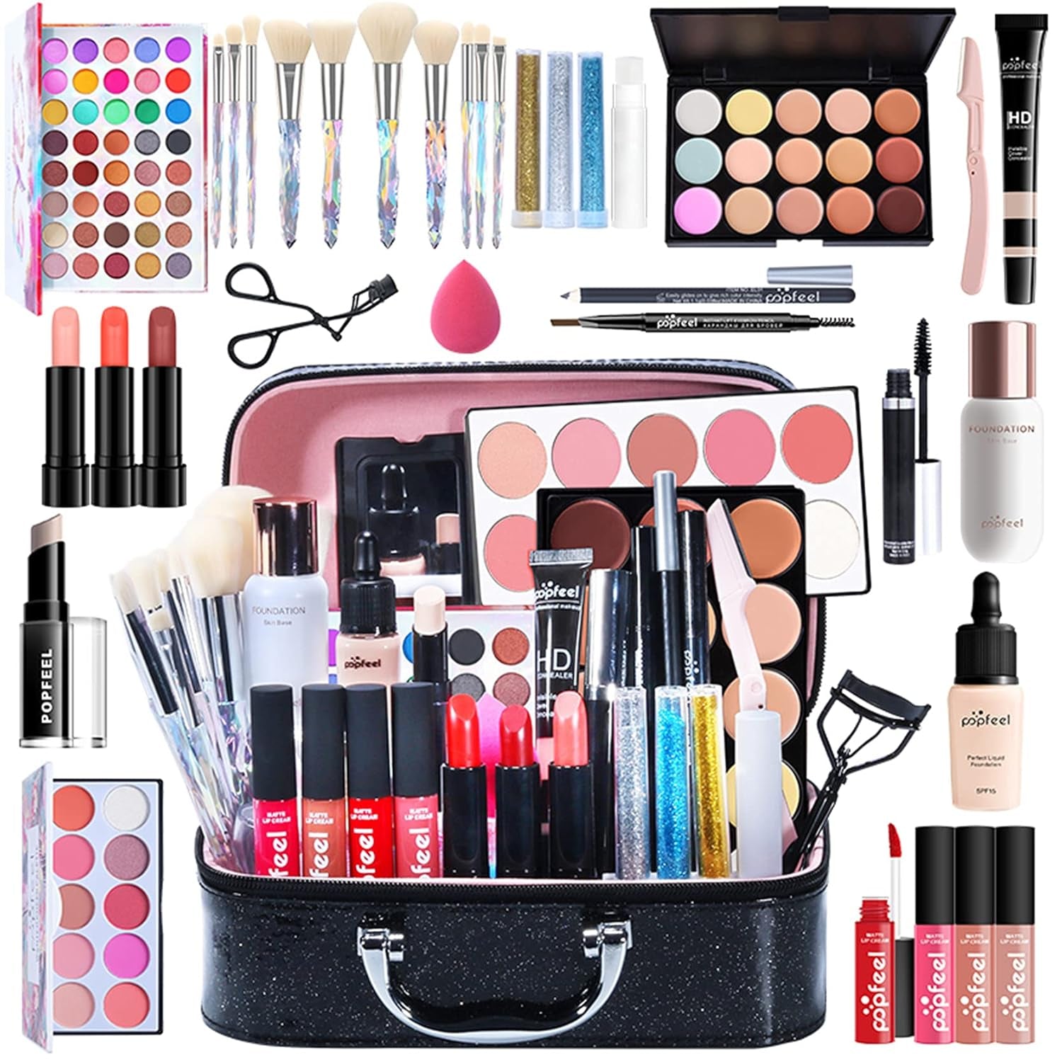 All-In-One Holiday Gift Makeup Set Cosmetic Essential Starter Bundle Include Eyeshadow Palette Lipstick Concealer Blush Mascara Foundation Face Powder - Makeup Kit for Women Full Kit