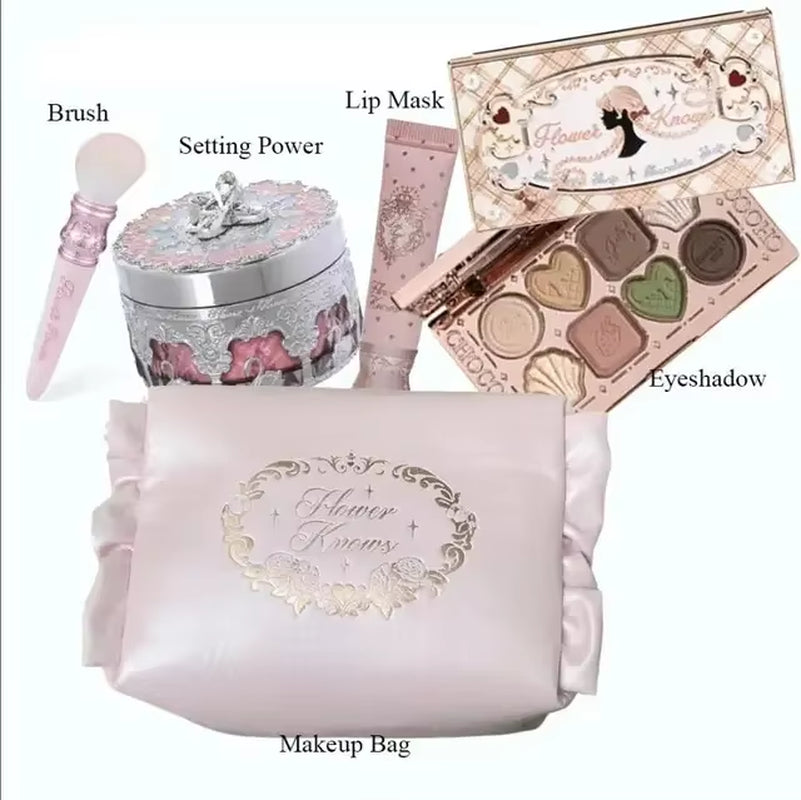 Makeup Set Flower Knows Swan Ballet Series Six Color Eyeshadow Palette Embossed Blusher Shine Lipstick Kit Maquiagem with Bag