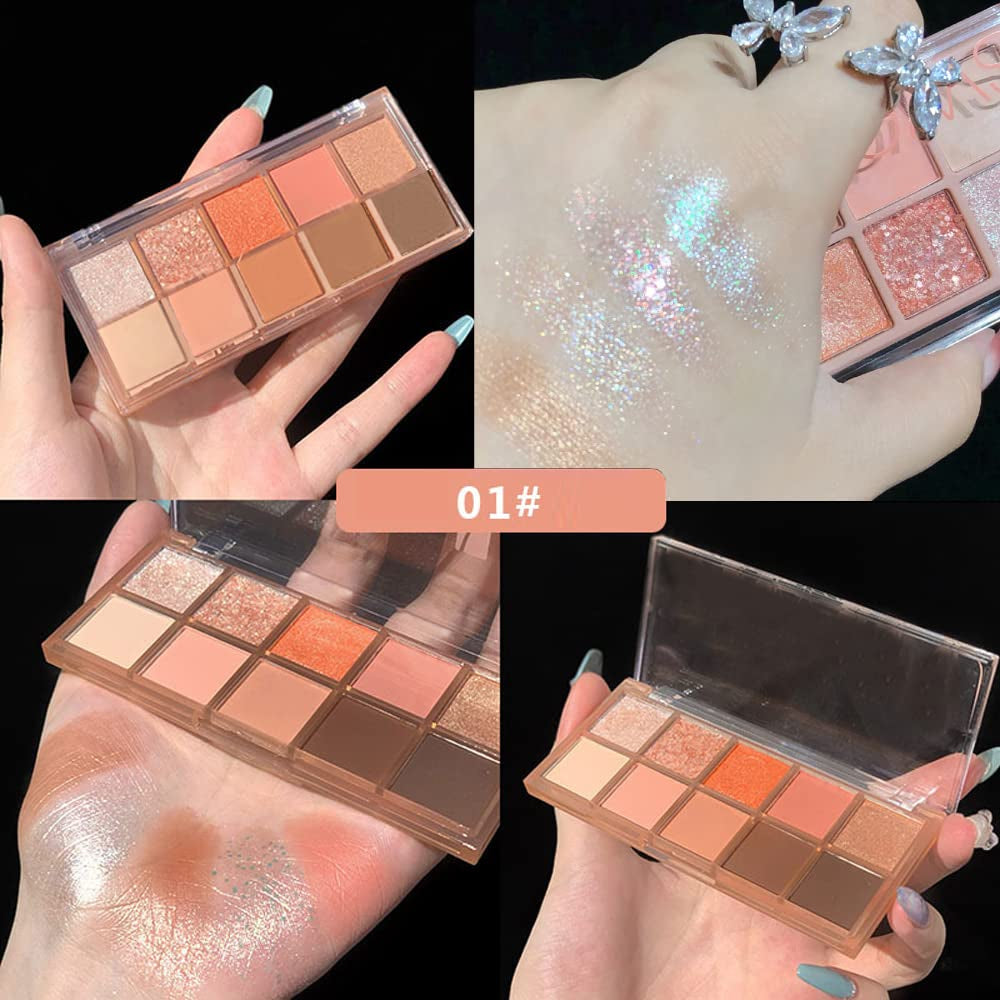 10 Colors Eyeshadow Palette,Matte&Glitter Eyeshadow Makeup Velvety Texture Nude Eye Shadow Palette Brightener Shimmer Eyeshadow,01#