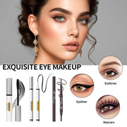 Makeup kit for women with eyeshadow palettes, blush, contour, highlighter, lip gloss, concealer, and eye makeup essentials in black case