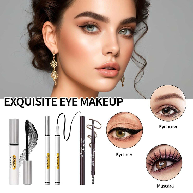 Makeup kit for women with eyeshadow palettes, blush, contour, highlighter, lip gloss, concealer, and eye makeup essentials in black case