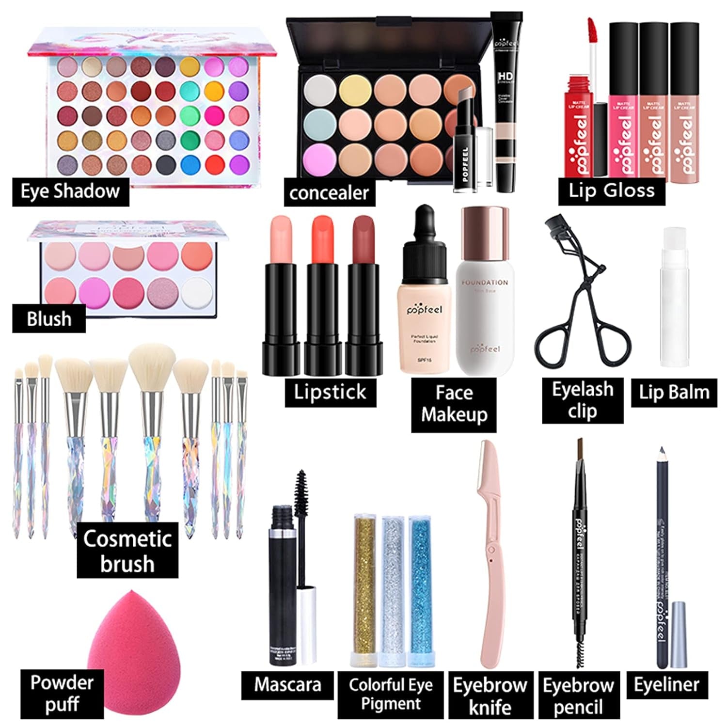 All-In-One Holiday Gift Makeup Set Cosmetic Essential Starter Bundle Include Eyeshadow Palette Lipstick Concealer Blush Mascara Foundation Face Powder - Makeup Kit for Women Full Kit