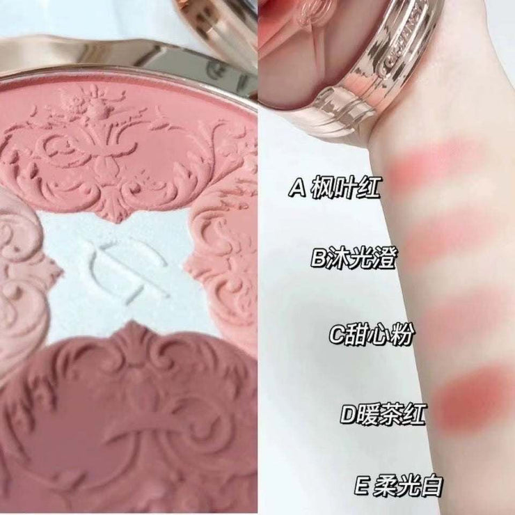 5 Colors Face Blush Palette Matte Mineral Blush Powder Bright Shimmer Matte Face Blush for Cheek and Eye Shadow Make-Up