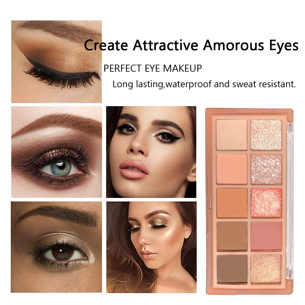 10 Colors Eyeshadow Palette,Matte&Glitter Eyeshadow Makeup Velvety Texture Nude Eye Shadow Palette Brightener Shimmer Eyeshadow,01#