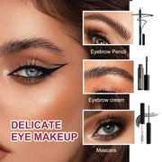 Beginner makeup kit for girls ages 8-12 featuring eyebrow pencil, eyebrow cream, and mascara for delicate eye makeup.