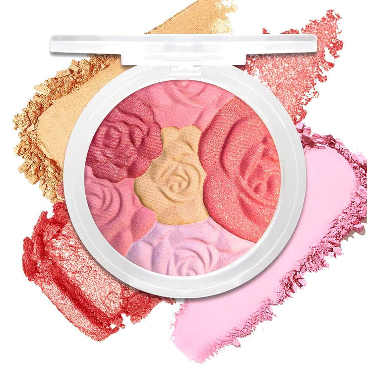 4-Color Rose Blush palette with four blendable rose-shaped shades for natural, radiant cheeks