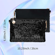 Black sequin and plain makeup kit bags for teen girls with crossbody strap, 26cm by 17.5cm size