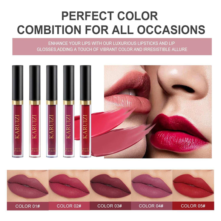 Beginner Makeup Kit with five lip gloss colors for girls and women, portable travel cosmetic set.