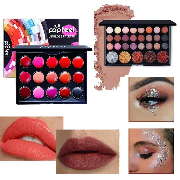 All-in-One Makeup Kit with eyeshadow palette, lip glosses, and glitter makeup samples for women and girls