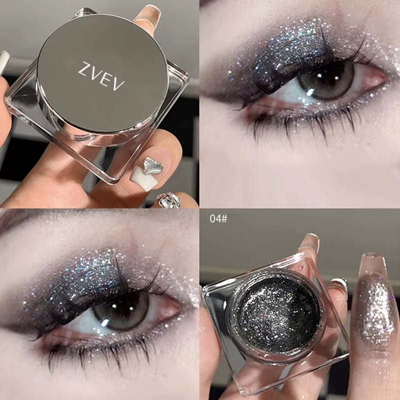 Paleta de Maquillaje de Gel de Sombra de Ojos Negra Ahumada – Brillo Punk, Sombra de Ojos Húmeda de Plata Oscura Metálica, Resaltador de Pigmentos de Perlas