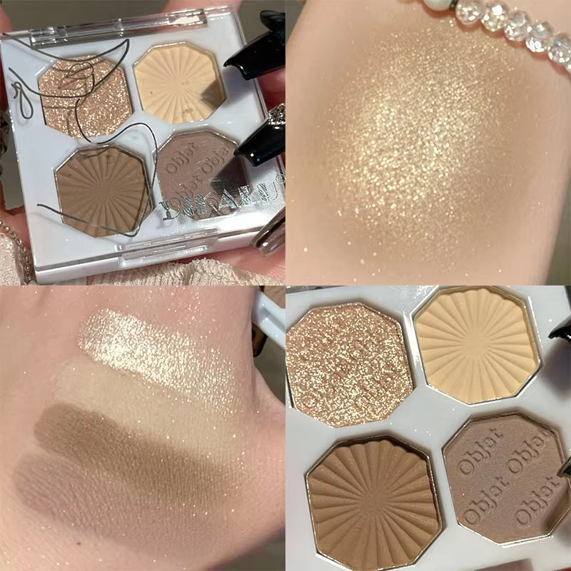 Paleta de Sombras de Ojos Té de Leche 3/4 Colores – Resaltador Profesional de Larga Duración