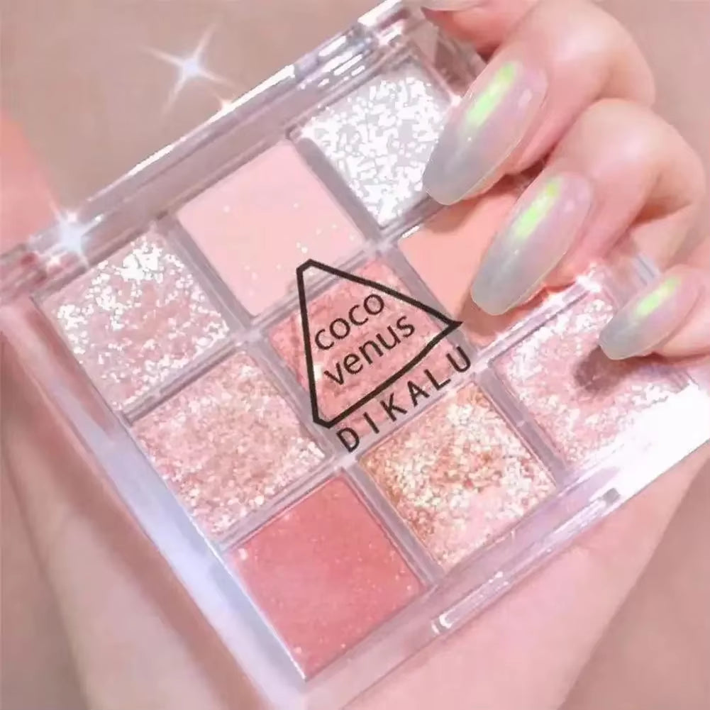 Paleta de Sombra de Ojos de 9 Colores – Maquillaje Brillante Desnudo, Acabado Nacarado, Lentejuelas, Cosméticos de Ojos Impermeables y Portátiles