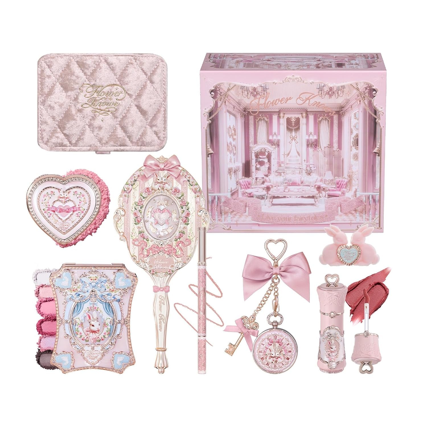 Bunny Garden Chromatic Harmony Gift Set, Sweet Berry Bunny Theme, Collectible Pink 9-Piece Beauty Box with Lip Cream, Blush, Eyeshadow, Gel Eyeliner, Mirror & Tools