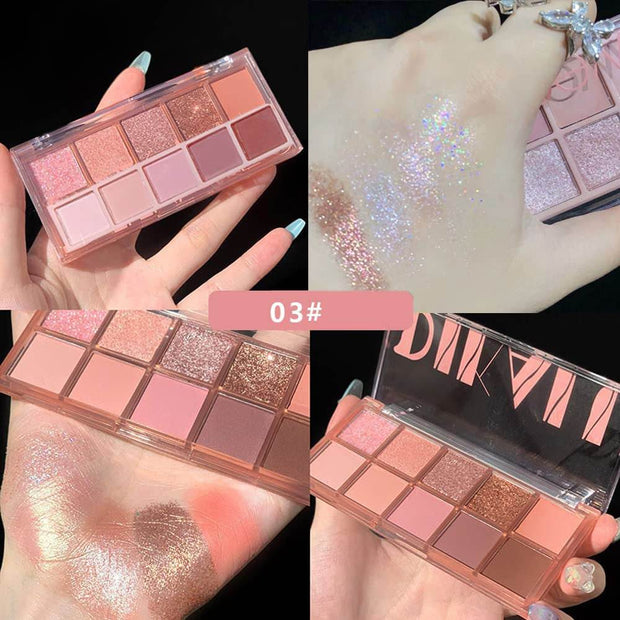 10-Color Eyeshadow Palette – Highly Pigmented Matte & Shimmer Shades, Pink and Nude Glitter Eyeshadow with Velvety Texture