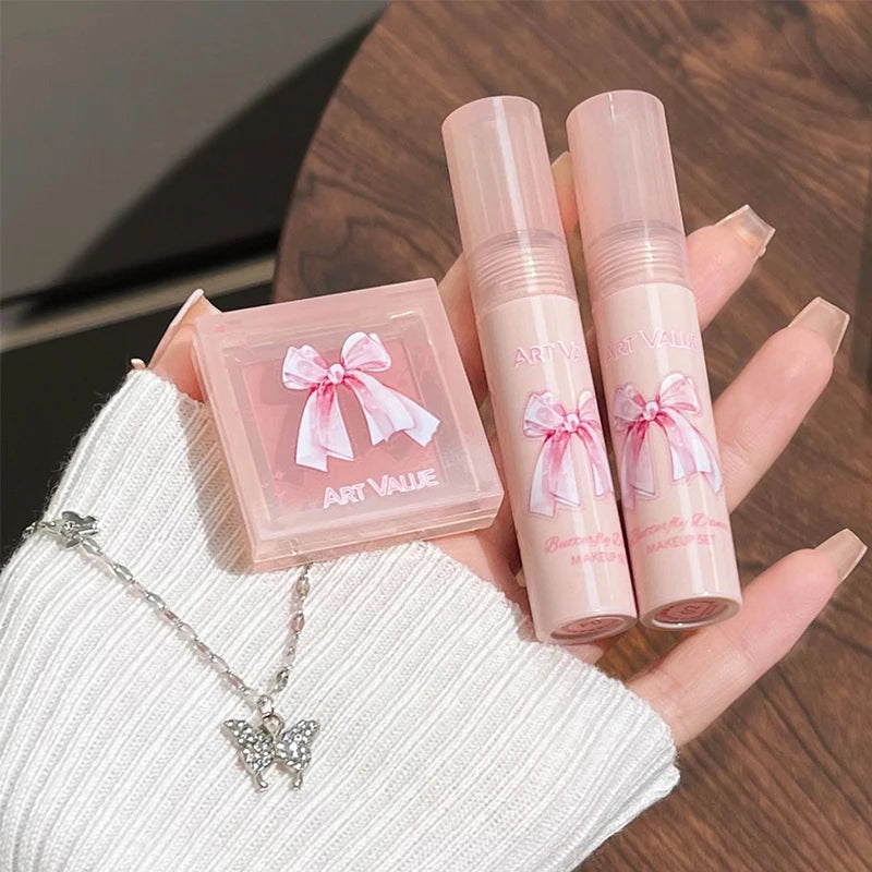 Butterfly Dance Color Box Four Lip Glaze Blush Set Necklace Lip Mud Blush Set