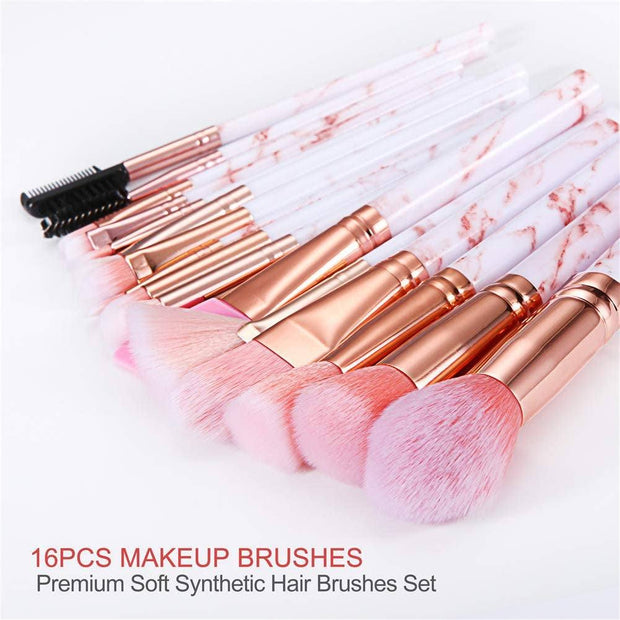 Makeup Brushes Set 16PCS – Pink Marble Makeup Brush Kit with Foundation, Eyeshadow, Concealer, Eyebrow, Blush & Face Mask Brushes, Includes Gift Box