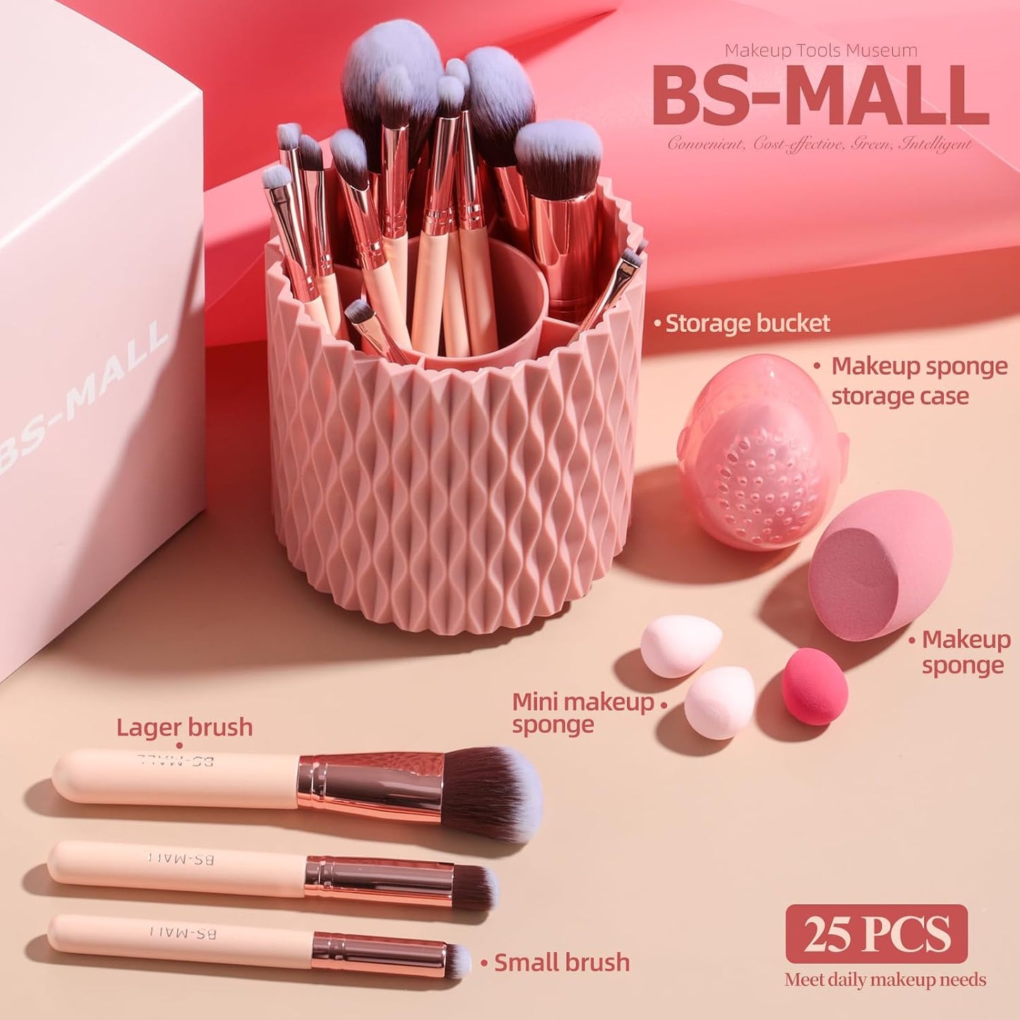 Makeup Brushes Premium Synthetic Foundation Powder Concealers Eye Shadows 18 Pcs Brush Set with 5 Sponge & Holder Sponge Case (A-Pink)