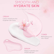 Sakura skincare kit with cream, toner, serum, and cherry blossom extract for smooth, hydrated skin