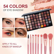 Beginner makeup kit with 54 eyeshadow colors and makeup brushes for girls and women.