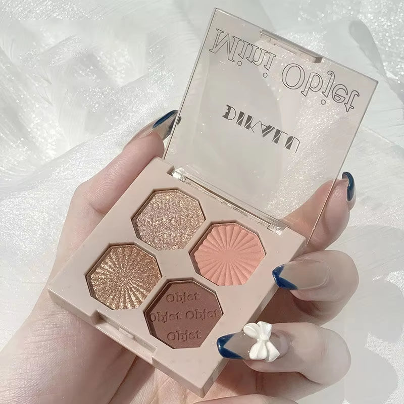 Paleta de Sombras de Ojos Té de Leche 3/4 Colores – Resaltador Profesional de Larga Duración