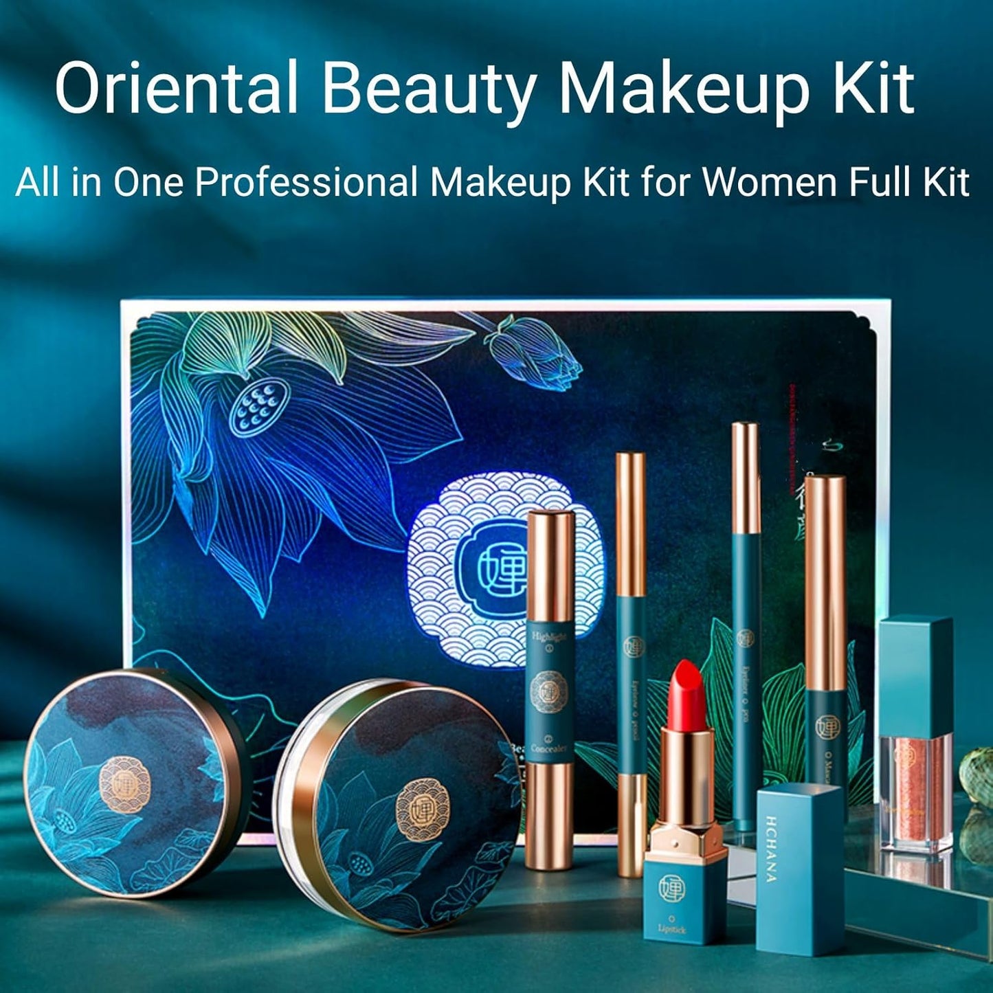 Makeup Kit for Women Full Kit 8PCS Makeup Sets Includes Liquid Lipstick Air Cushion Loose Powder Eyebrow Pencil Liquid Eye Shadow Mascara Contouring Stick Makeup Gift Set for Women and Teens