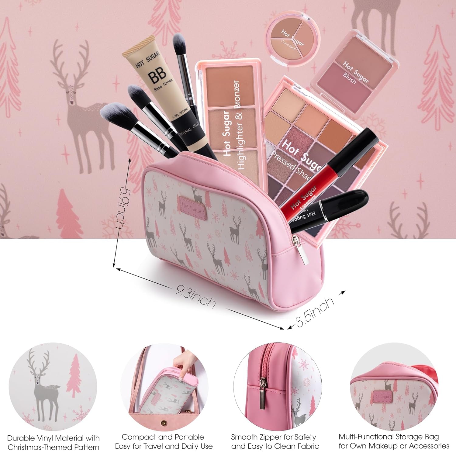 Travel Makeup Kit All in One, Makeup Kit for Women Full Kit, Makeup Gift Set for Beginners and Professionals with Cosmetic Bag (Pink)