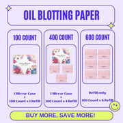 Papel Secante de Aceite Natural de Flor de Cerezo - 100 Unidades + Estuche con Espejo Cuidado de la Piel Coreano | Absorbe el Exceso de Brillo | Ideal para el Rostro