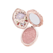 Strawberry Rococo Embossed Blush compact with intricate pink embossed powder and decorative lid with mirror