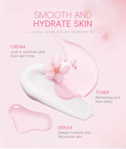 Sakura beauty skin care set with cream, toner, serum for smooth and hydrated skin