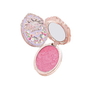 Strawberry Rococo Embossed Blush compact with pink embossed blush and floral detailed lid mirror