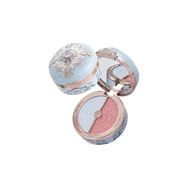 Butterfly Cloud Collar rouge box highlighting and blush duo powder with pink matte blush and soft highlighter in decorative blue compact