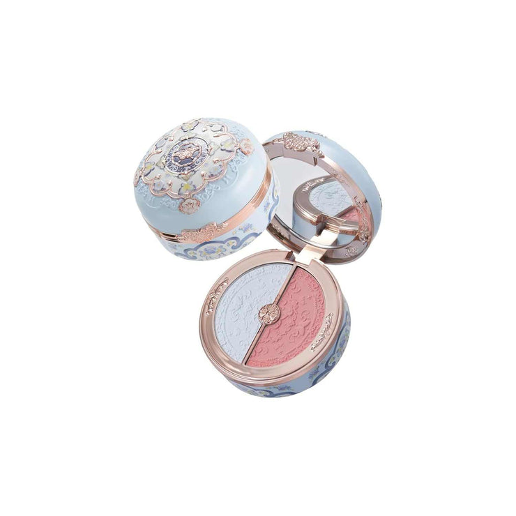 Butterfly Cloud Collar rouge box highlighting and blush duo powder with pink matte blush and soft highlighter in decorative blue compact