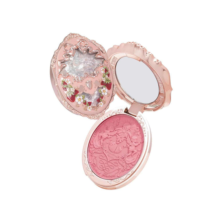 Strawberry Rococo Embossed Blush compact with intricate design and rosy pink blush for natural radiant cheeks