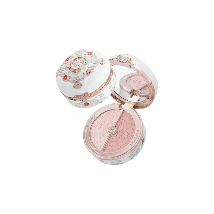 Butterfly Cloud Collar pink matte blush and highlighter duo powder compact with intricate floral design and mirror