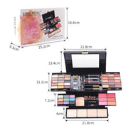 54 Color Cosmetic Pack makeup kit with eyeshadows, blush, powder, lipsticks, and brushes in compact travel case