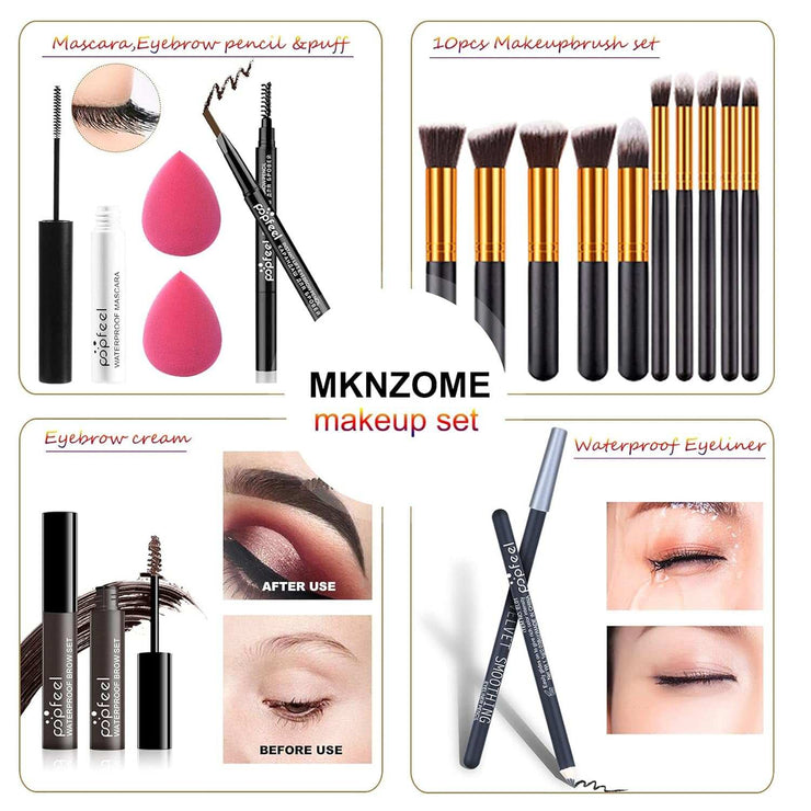 32-Piece Professional Makeup Kit for Women – Full Cosmetic Set with Makeup Bag, Eyeshadow Palette, Makeup Brushes, Lipstick, Lip Gloss, Foundation & Concealer