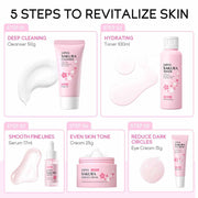 Sakura skincare kit 5-piece travel set with cleanser, toner, serum, eye cream, and face cream for radiant skin