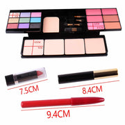 54 Color Cosmetic Pack with eyeshadow, blush, powder, lipsticks, eyeliner, mascara, and brushes in a compact travel makeup kit
