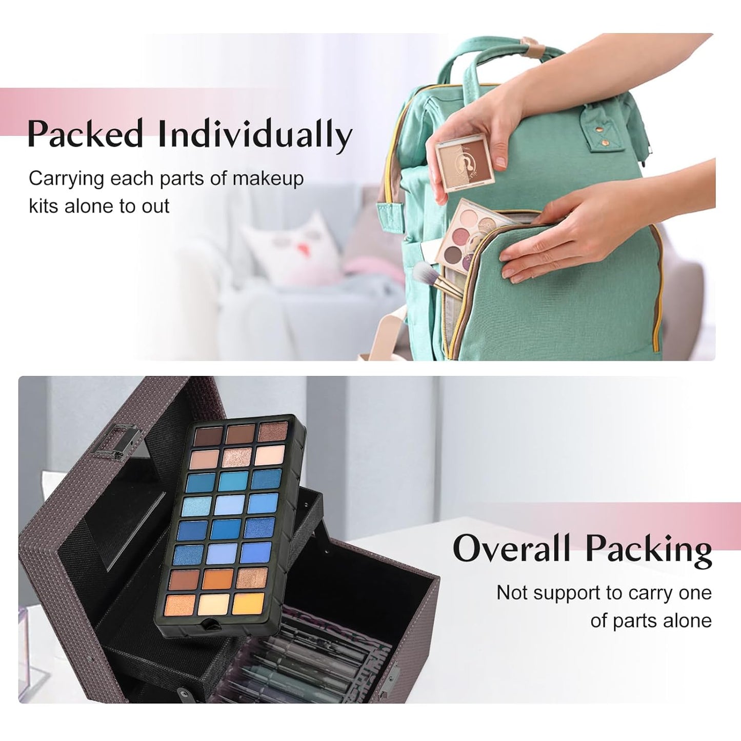 Girls Makeup Kits for Teens, Beginners Makeup Kit All in One Makeup Set for Teenager Full Kit Girls Make up Kit with Train Case 18 Color Eyeshadow 4 Color Glitter & Lipgloss - Pink