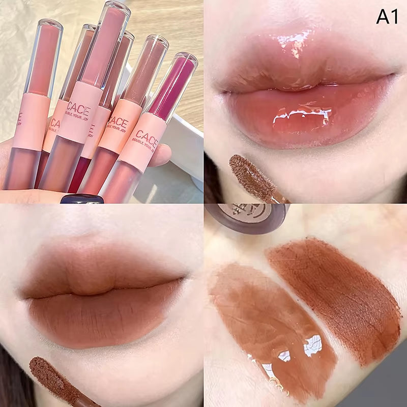 Brillo de labios de doble cabeza resistente al agua - Tinte mate de larga duración con acabado terciopelo y efecto sexy en color rojo