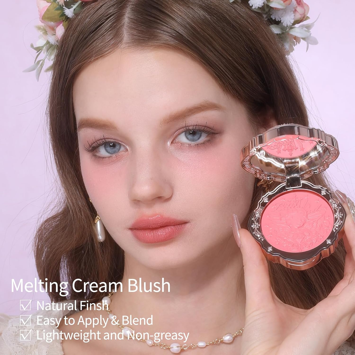 Little Angel Cream Blush,Warm Pink Hydrating Blush for Cheeks,Buildable & Blendable Dewy Face Makeup,Soft Long-Lasting Cute Make up for Women & Girls,0.21 Oz(02 Floral Praise,6G)