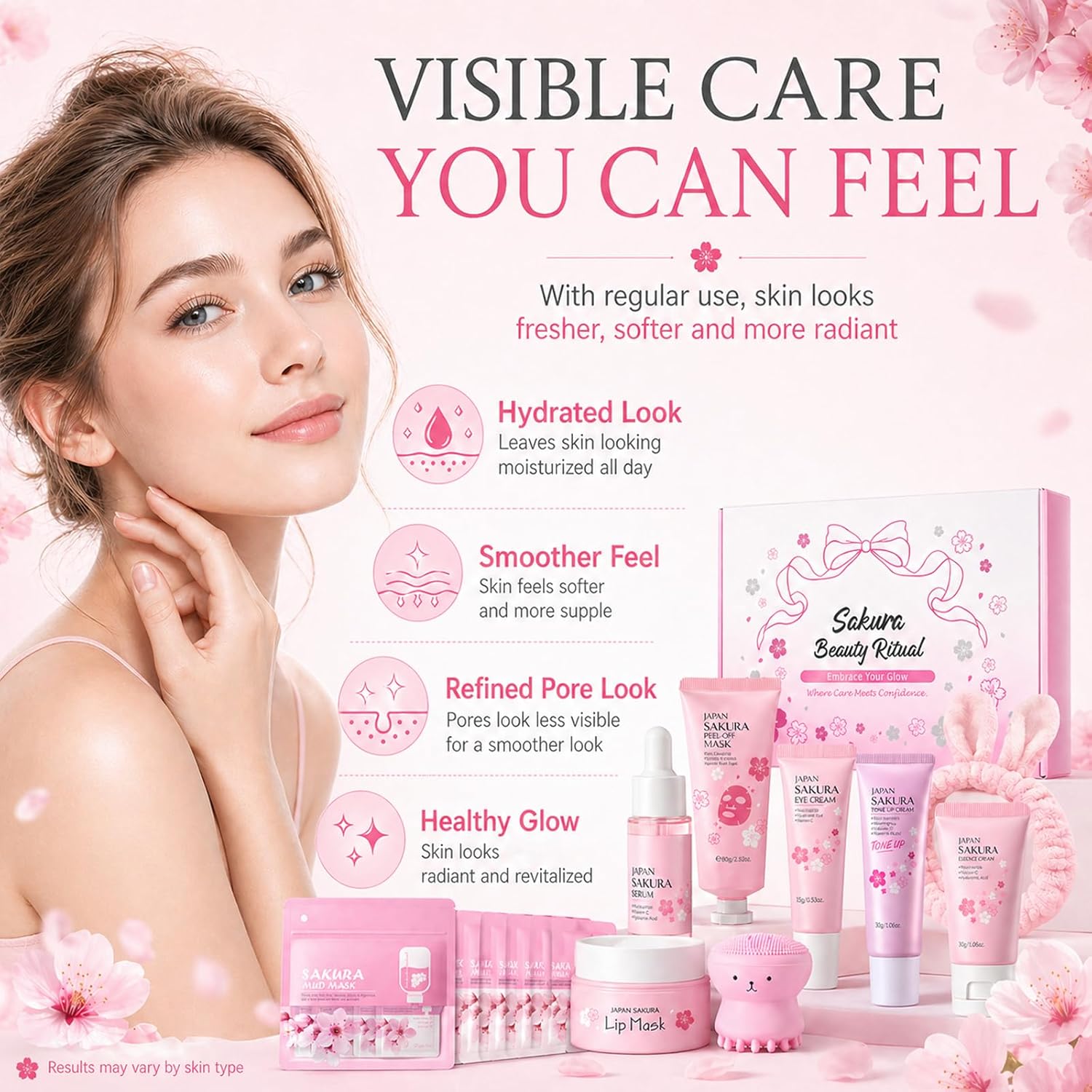 Japan Sakura Skin Care Set for Teen Girls, Skincare for Girls 10-12, Skin Care for Teens 10-12, Japanese Cherry Blossom Skin Care for Kids, Birthday & Mothers Day Gifts 30PCS