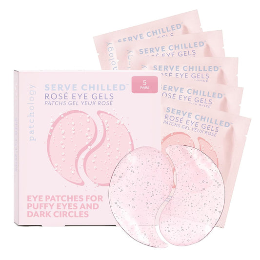 Serve Chilled Rosé Hydrating under Eye Patches – Hyaluronic Acid & Antioxidant-Infused Eye Masks to Reduce Dark Circles, Puffiness & Fine Lines - Ideal Skincare Essentials (5 Pairs)