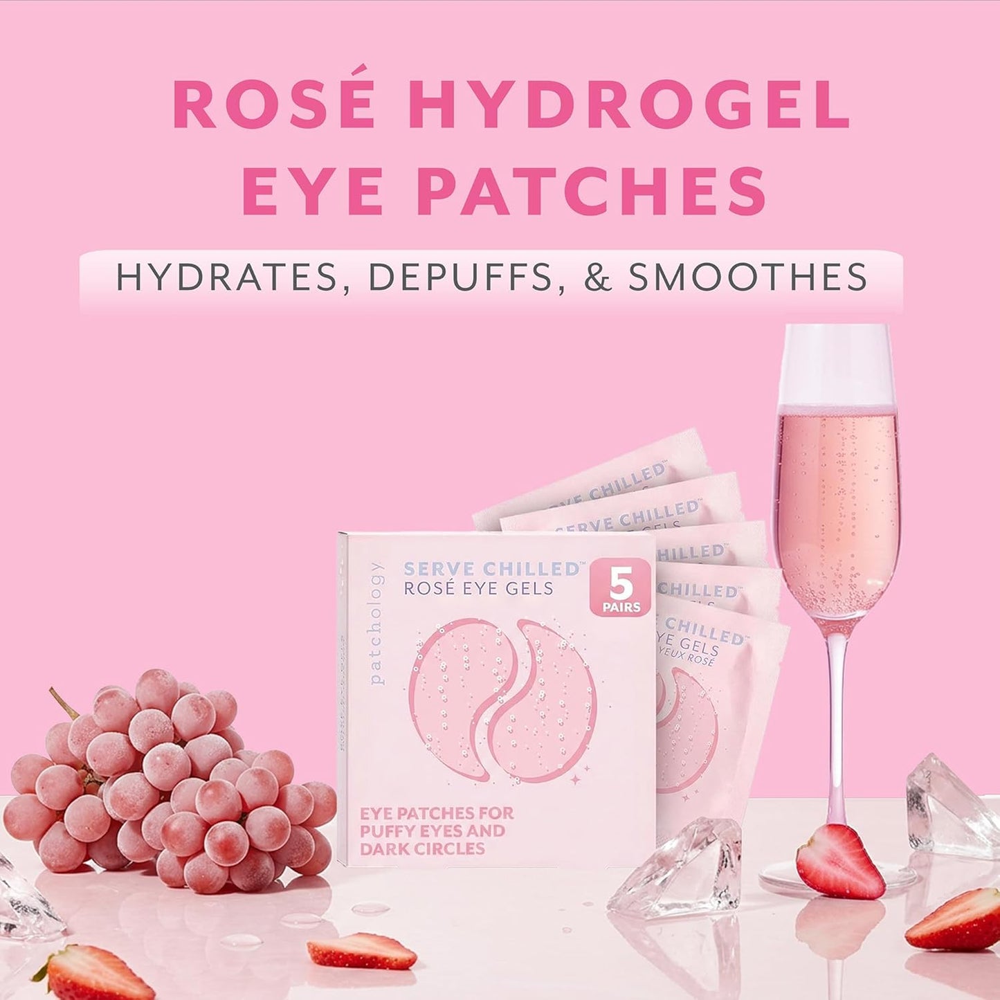 Serve Chilled Rosé Hydrating under Eye Patches – Hyaluronic Acid & Antioxidant-Infused Eye Masks to Reduce Dark Circles, Puffiness & Fine Lines - Ideal Skincare Essentials (5 Pairs)