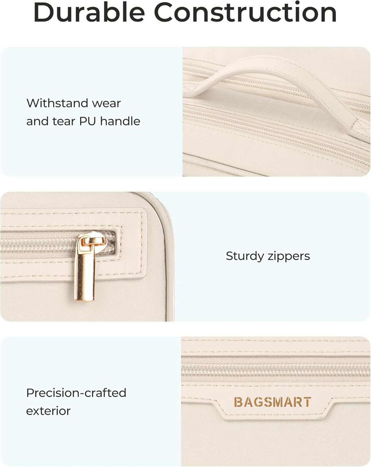 Travel Makeup Bag, Make up Bag with Multiple Compartments for Organizer, Durable & Compact Cosmetic Organizer for Women for Travel Accessories (Beige)