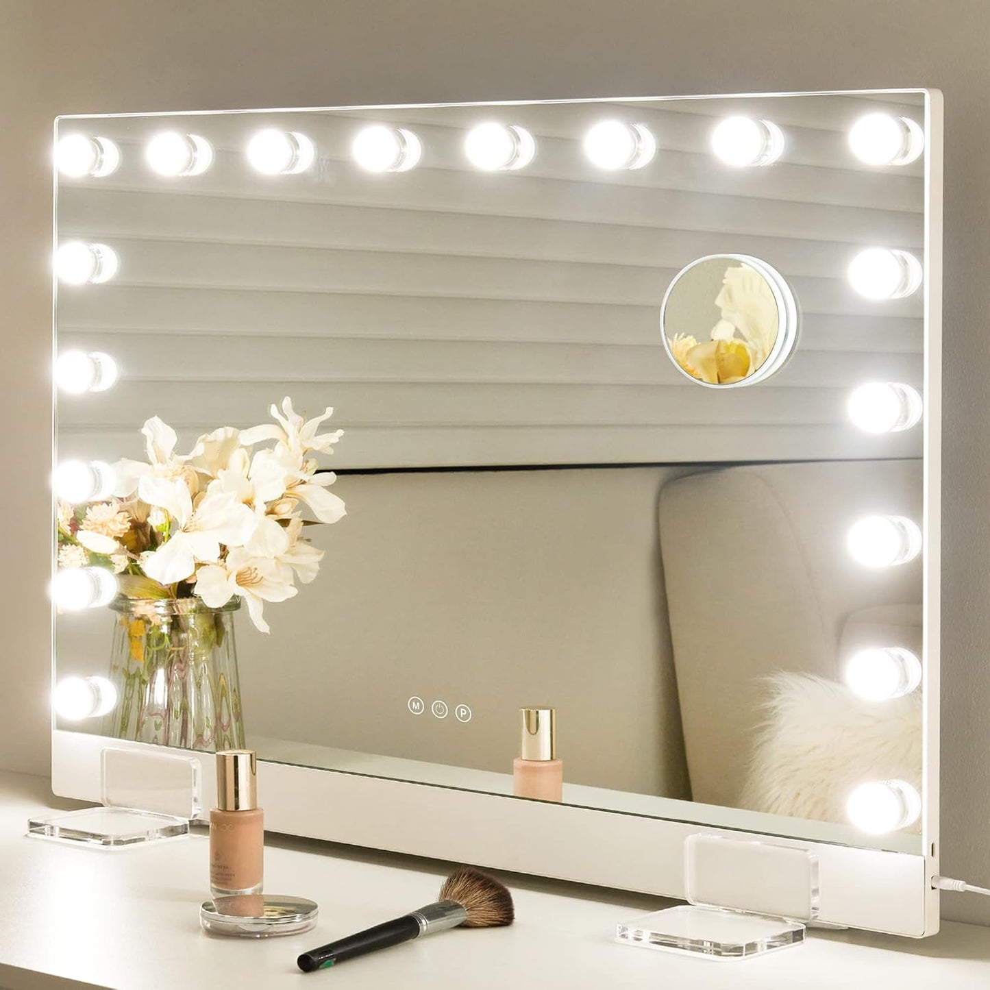 Makeup Vanity Mirror with Lights, Hollywood Makeup Mirror with Dimmable 12 LED Lights, Smart Touch with 3 Colors Adjustment and Rotation-Free