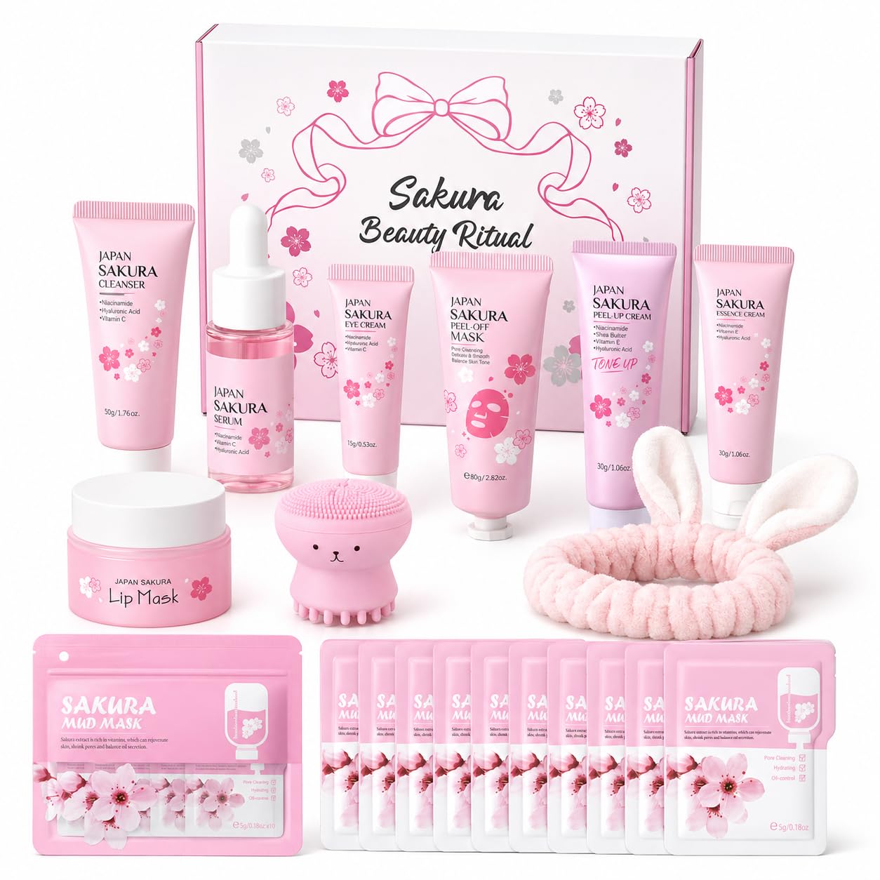 Japan Sakura Skin Care Set for Teen Girls, Skincare for Girls 10-12, Skin Care for Teens 10-12, Japanese Cherry Blossom Skin Care for Kids, Birthday & Mothers Day Gifts 30PCS